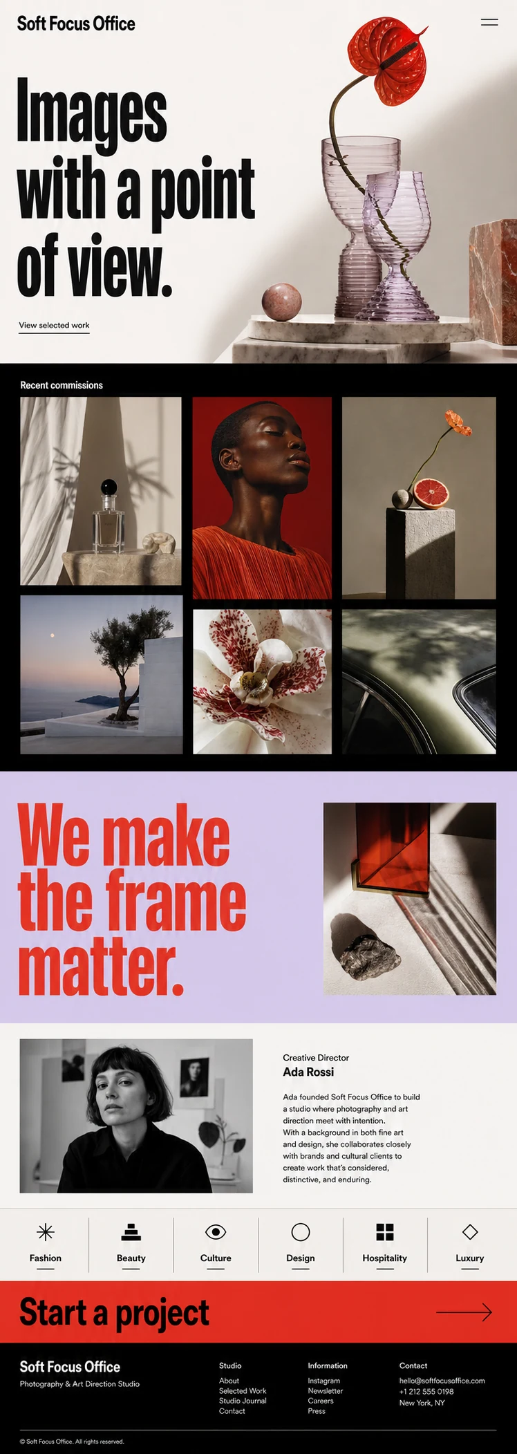 Full homepage concept for Soft Focus Office, a photography and art-direction studio